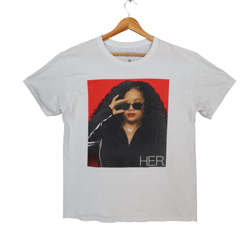 H.E.R.‎ Graphic T-Shirt Unisex Large White Cotton Regular Fit R&B Artist Merch